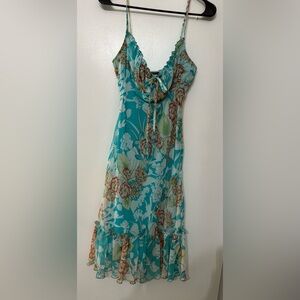 Y2K Milkmaid Spaghetti Strap Blue Floral Midi Dress Size 5/6